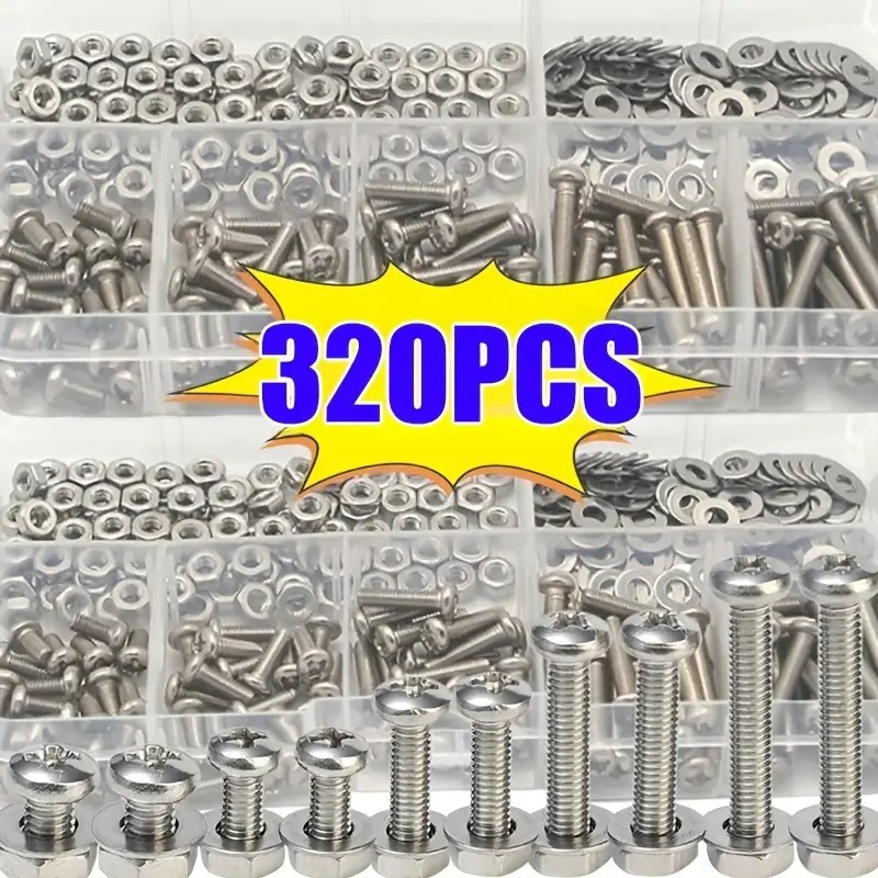 Furniture Hardware Bolts - 320個の六角ナットとボルトセットM2-M5耐久性のあるユニバーサルハードウェアキットDIY、家の修理、家具の組み立て用