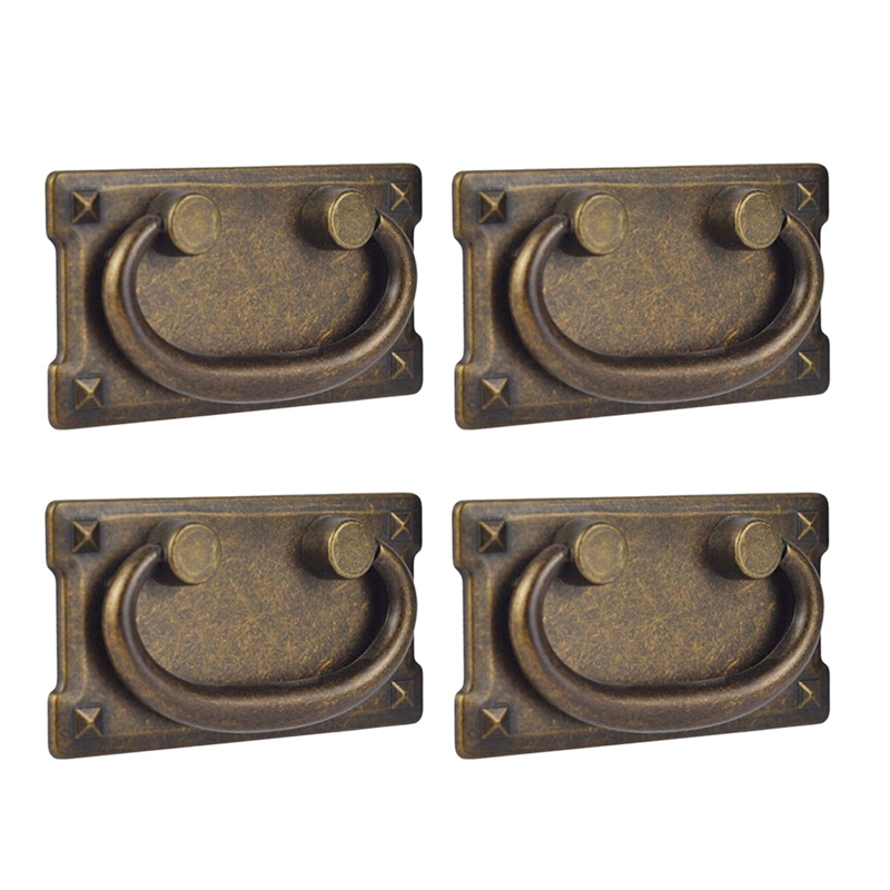 Furniture Hardware Manufacturer - 4ピースヴィンテージアンティークブロンズ引き出しリングプルハンドル、キャビネットドア家具ハンドル装飾
