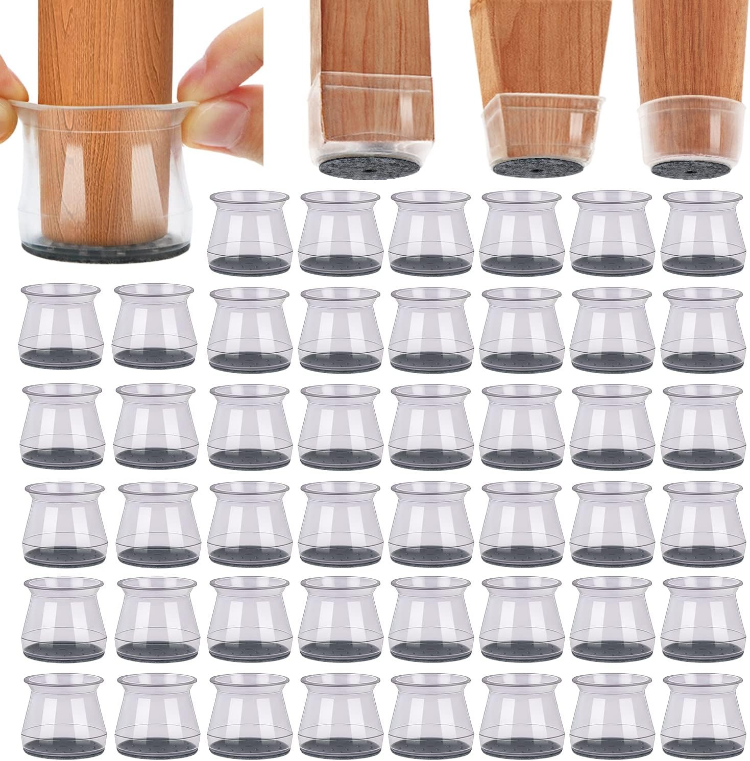 Furniture Foot Pad - 16個入り 椅子脚フロアプロテクター、堅木張りの床用、シリコン製椅子キャップカバー、家具パッドスライダー、フェルト底付き