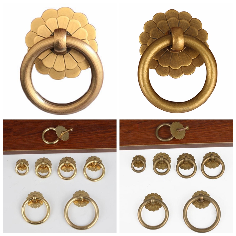 Drawer Pull Gold - アンティーク真鍮キャビネットリングノブ取手ゴールド/ブロンズキッチン引き出しドレッサー取手食器棚ドアハンドル-1パック