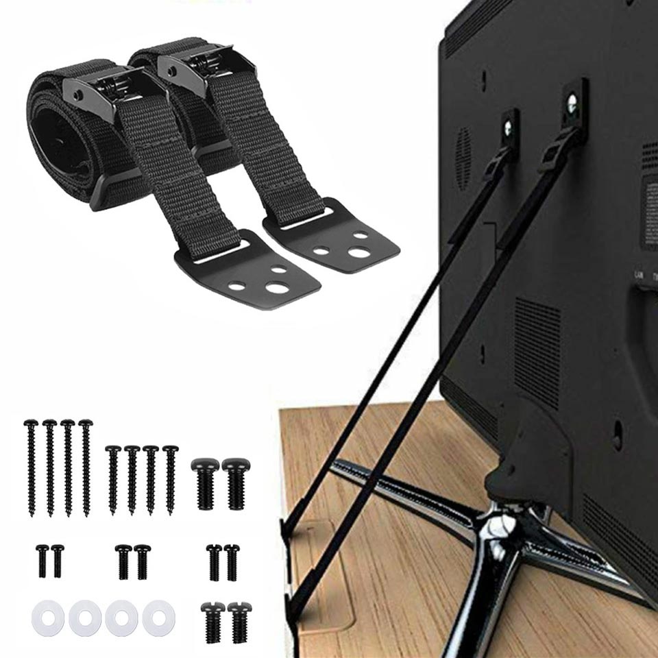 Furniture Hardware Bolts - 2パック調整可能なテレビ安全ストラップ、穴あけ不要の接着剤式転倒防止家具アンカー、ベビーセーフティ用、フラットスクリーンを壁に固定